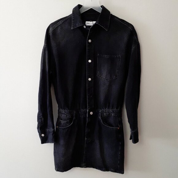 NWOT Zara black denim mini shirt dress, XS - Picture 8 of 9